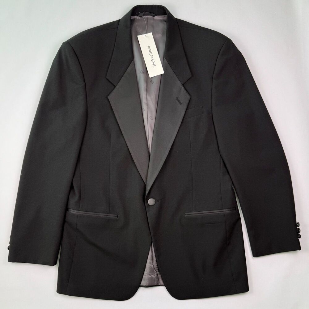 Vintage Christian Dior Le Connaisseur Tuxedo Jacket 40L Black Satin Peak Lapel